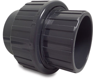 PVC-U - 3-delige koppeling - 40mm Lijmmof x 1 1/4" Buitendraad - PVC-U Grijs